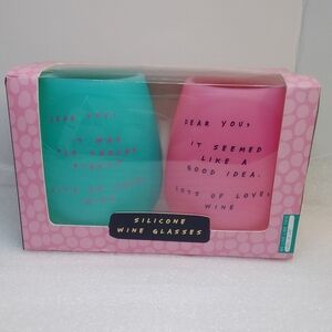 NPW Silicone Wine Glasses Stemless Set of 2 "Dear You... Lots of Love, Wine" NOS